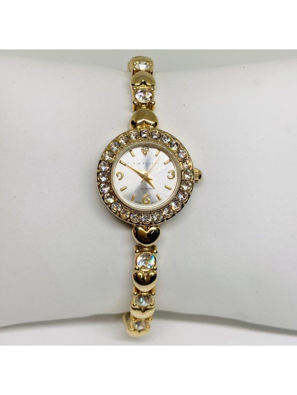 Kim rogers gold tone crystals hearts links band 22mm quartz up to 7.5” running